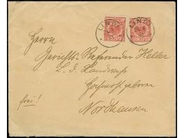 10 Pfg. lebhaftrosarot, 2 Einzelwerte, mit jeweils sauber aufgesetztem "LINDI 24 3 90" auf Briefkuvert nach Nordhausen, mit D