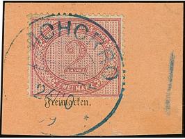 "MOHORRO 24/10 99" in blau auf 2 M. auf Postanweisung Ausschnitt, dazu der gleiche Stempel in schwarz mit kopfstehendem Datum