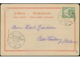 "MSP No.38/ 22.10.05" (SMS Thetis), zwei klare Abschläge auf 4 H. o.Wz. auf bedarfsgebrauchter Ansichtskarte mit, nach Rasten