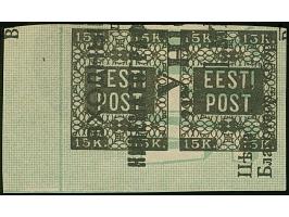 1918, Flower issue 15 kopeks black, Proof printed on front of cinema ticket, horizontal pair from the lower left sheet corner