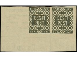 1918, Flower issue 15 kopeks black, Proof printed on reverse of cinema ticket, horizontal pair from the lower left sheet corn