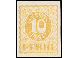 1919, Numerals 10 penni, proofs, on yellow and on greenish-blue, each on chalk paper, on black, one on thin paper and three o