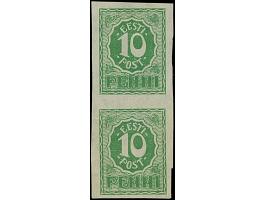 1919, Numerals 10 penni green, proofs in green on thin paper, vertical pair, no gum as issued, fine, signed Nemvalz and certi