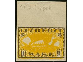 1919, Viking ship 1 mark brown/yellow, proof with upper sheet margin and double print of center design, no gum, very fine and