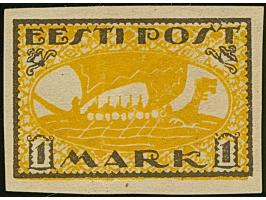 1919, Viking ship 1 mark brown/yellow, proof, no gum, very fine and scarce, certificate Löbbering BPP (2013) (Hurt/Ojaste 12 