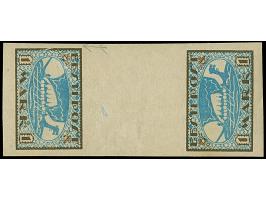 1919, Viking ship 1 mark blue/black, horizontal gutter tête-bêche pair, unused, tiny thin in the gutter, otherwise very fine 