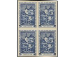 1943, 3rd. Stamp Exhibition 18+9 k. blue, imperforate colour proof, block of 4, unused, the lower stamps mint never hinged, f