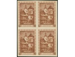 1943, 3rd. Stamp Exhibition 18+9 k. pale brown, imperforate colour proof, block of 4, unused, the lower stamps mint never hin