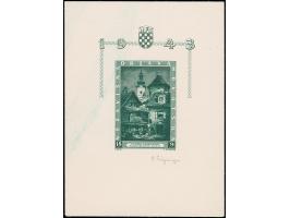 1943, 3rd. Stamp exhibition 18+9 k. souvenir sheet, imperforate colour proof in green, single print on handmade paper without