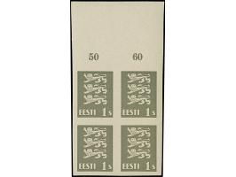 1928, Coat of arms 1senti, imperforated without burelage, block of four with upper sheet margins, mint never hinged, fine, ce