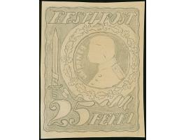 1919 ca., 25 penni, pencil design by an unknown artist,&nbsp;picturing General Laidoner with a sword, fine