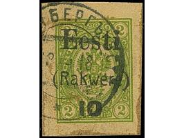 1918, 10 (kopeks) on 2 kopeks, used with clear cds. “WESENBERG 18 11 18” on small piece, fine, a rare stamp with only 173 pri