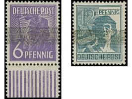 1948, Arbeiter 6 und 12 Pfg. mit schwarzem Moire-Probeaufdruck, 6 Pfg. vom Unterrand, postfrisch, 12 Pfg. wie immer ohne Gumm
