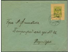 1918, 15 (kopeks) on 2 kopeks, wide margins all around, tied by cds. "WESENBERG 18 11 18" to local cover, very fine and scarc
