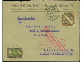 1923, Airmail 5 mark and 15 on 5 mark, the latter with prominent plate flaw “missing green colour below Post”, together with 