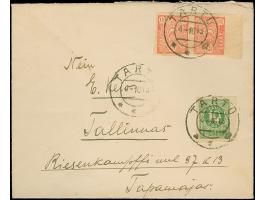 1919, Numerals 10penni green, imperforated with additional franking tied by cds. "TARTU -4 10 19" on slightly overpaid cover 