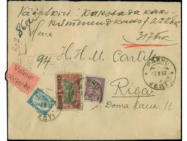 1930, Kroon-Surcharge 1 kopek, with additional franking tied by cds. "PÄRNU -7.9.32" to registered value declared cover to Ri