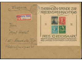 Weihnachts-Block auf dünnem Papier, mit Stempel "MEUSELWITZ (THÜR) 24.12.45" auf philatelistischem Orts-R-Brief, mit Ankunfts