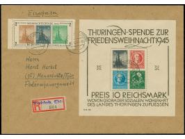 Antifa- und Weihnachtsblock auf weissem Papier, mit Stempel "MEUSELWITZ (THÜR) 24.12.45" auf philatelistischem Orts-R-Brief, 