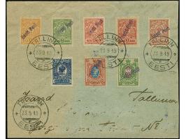 1919, 10 kopeks with violet overprint, together with additional franking, tied by cds. “TALLINN 23 9 19” to local cover, part