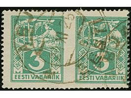 1922, Craftsmen 3mark, horizontal pair, imperforated in between, used, few short perfs and faint crease, otherwise fine, very