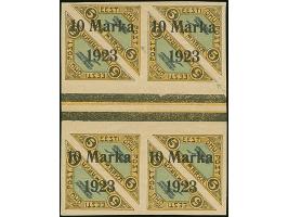 1923, Airmail 10 mark, block of four with two vertical gutter pairs, mint never hinged, folded in the gutter, very fine, scar