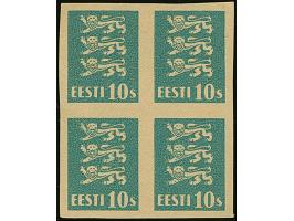 1928, Coat of Arms 10s. turqoise blue as imperforated block of four on grey yellowish paper, without gum, very fine (Hurt/Oja