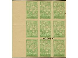 1931, Red Cross 2senti, proof, block of nine from the top left corner. The 7-digit number "0000103" on the proof is of the sa