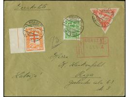 1930, Anti-Tuberculosis 1+2 senti orange/brick-red with left sheet margin, with additional franking tied by cds. "RIGA DZ. ST