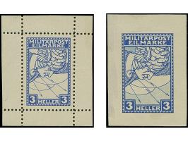 1916, Eilmarken für Drucksachen 3 H. blau, Bogenprobe gezähnt und ungezähnt, je im kleineren Blockformat auf dünnem Papier oh