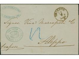 1856, unpaid entire letter with full content from "TRIESTE 19/9" to Aleppo with front side clear blue "AGENZIA DEL LLOYD AUST