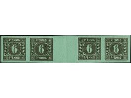 6 Pfg. auf hellblaugrün, ungezähnter Zwischensteg-Viererstreifen, postfrisch, tadellos, unsigniert