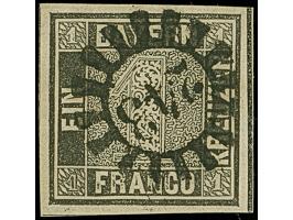 1 Kr. grauschwarz, farbfrisch und allseits breitrandig mit Schnittlinien an 3 Seiten, sauber entwertet durch zentrischen gMR 