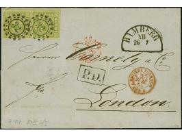 9 Kr. gelbgrün im waagerechten Paar der Typen I und III, farbfrisch und allseits breitrandig, oben mit schmalem Bogenrand, mi