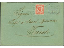 1893, Prince Nikola I. 5 nkr. rose-red tied by cds. “RUMA 6.5.” to cover with violet octagon ship mark “STEAMER DANNITZA POST