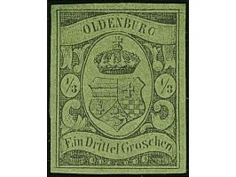 1859/61, ⅓ Gr, auf grünlicholiv, farbfrisch und allseits breitrandig, ungebraucht mit Originalgummierung, diese zum Teil in d