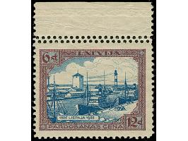 1925, Tercentenary of Liepaja 6 santimi, with upper margin with double perforation, mint never hinged and used, the latter on