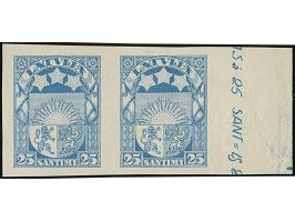 1925, Coat of arms 6-25 santimi, imperforated archival proofs, horizontal pairs with sheet margin, without gum, fine