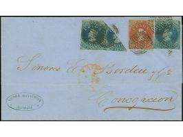 1856/65, 10 c. blue, bisect in pair with entire stamp, together with another copy 10 c. and 1855, 5 c. red-brown on bluish, t