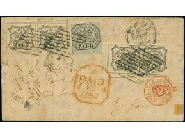 1852, 6 baj. on greenish grey and two pairs 8 baj. black, mostly good to large margins, tied by grid cancel to entire letter 