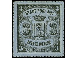 1864, 3 Gr. auf blaugrau mit bogenförmigem Durchstich 16, Type II auf waagerecht gestreiftem Papier, ungebraucht ohne Gummier