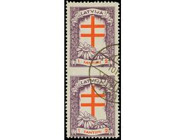 1930, Anti-Tuberculosis 1+2 santimi violett/red, vertical pair, imperforated horizontally, used, a scarce variety, especially