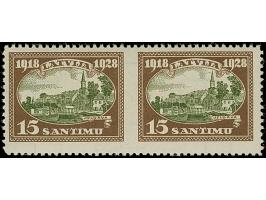 1928, 10th Anniversary of Independence 6 santimi gray-green/lilac and 15 santimi brown/green, each as horizontal pair, imperf