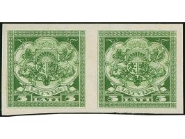 1933, Coat of arms 5 lats green, archive proof, imperforated horizontal pairs, both watermarks, without gum, scarce, fine