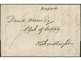 1840, "CASTLEDOUGLAS MY 6 1840", boxed handstamp in red on front of entire prepaid letter to Kirkcudbright, with manuscript “