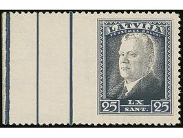 1937, Ulmanis 25 santimi violett/darkviolett, with left sheet margin, imperforated at left, without gum, scarce, fine