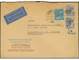 1949, Rotaufdruck 80 Pfg. im senkrechten Paar und Einzelmarke 20 Pfg. &nbsp;je mit Stempel “BERLIN N20 27.4.49” als portogere