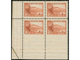 1938, 20th Anniversary of the Republic 3 santimi brown-red, block of four from the lower left sheet corner, lower stamps impe