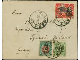 1922, New Currency surcharge 3 cent on 5 auksinai, together with additional franking, tied by cds. “KAUNAS 27.XII.22” to cove