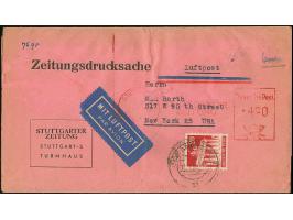 1948, Bauten 20 Pfg. rot mit Stempel “STUTTGART 11.10.49” auf Luftpost-Streifband bis 80 g mit Absenderfreistempel 470 Pfg. “
